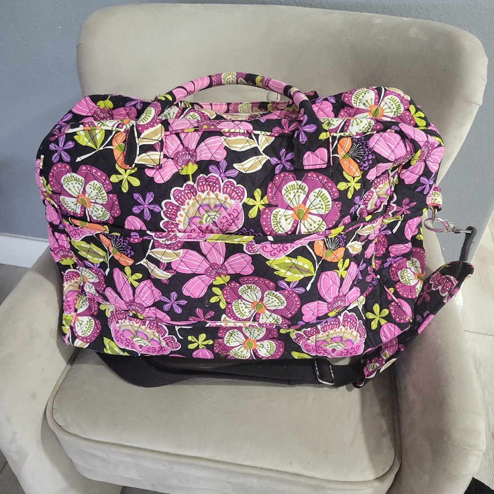 Vera Brandly Floral Black and Pink Travel bag - Picture 1 of 7